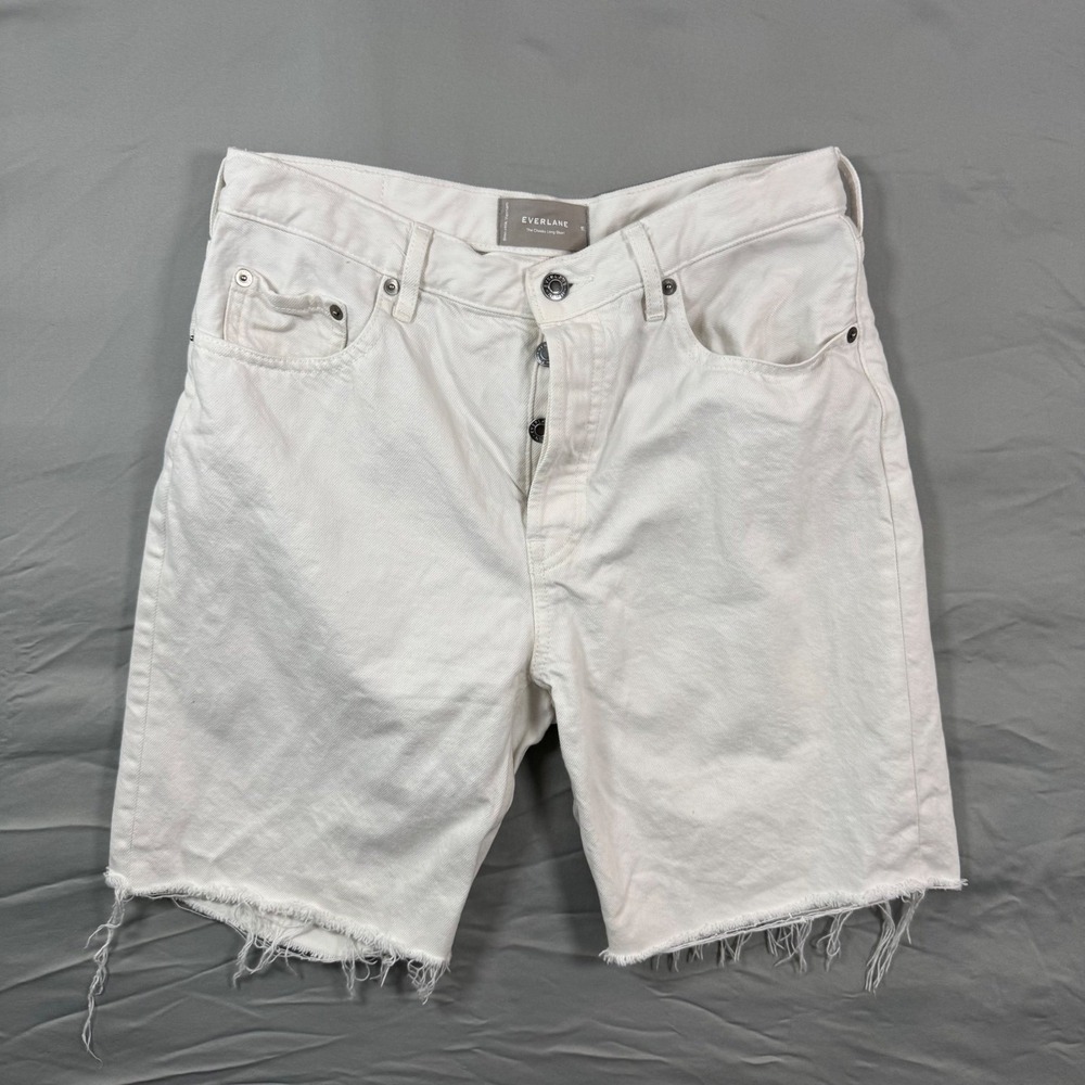 Everlane The Cheeky Long Shorts White Organic Cotton‎ Button Fly Denim Women 28
